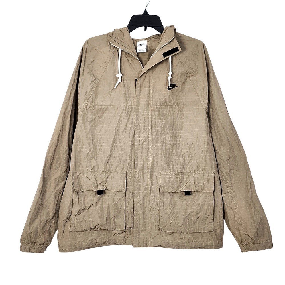 Nike Club Bowline Rain Jacket Mens Large Tan Water Repellent Ripstop Lightweight
